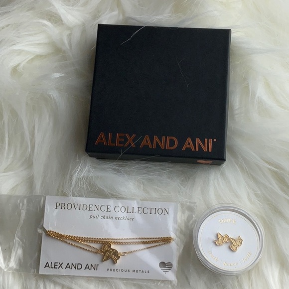 Alex and Ani dainty Sterling Silver, Gold Dove Necklace/Earring Jewelry Gift - Picture 1 of 7